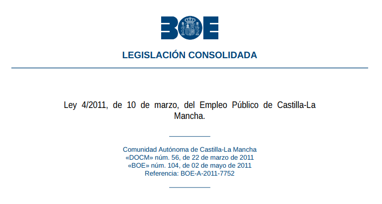 Test de la Ley 4/2011, de 10 de marzo, del Empleo Público de Castilla-La Mancha